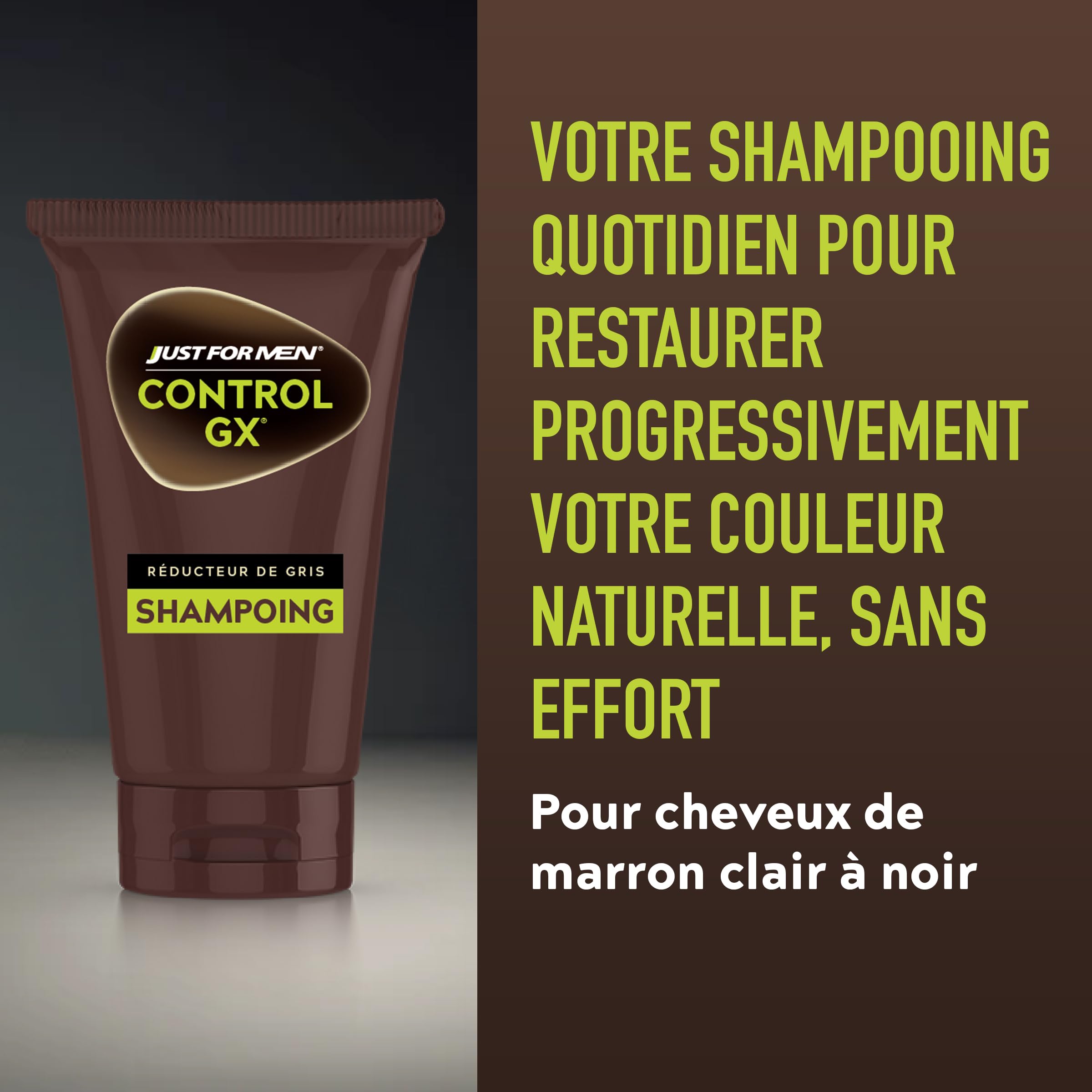 Just For Men Control GX Shampooing colorant homme pour cheveux, Réduit progressivement les cheveux gris Pour un Look Naturel et Discret, Disponible pour toutes les nuances 118 ml