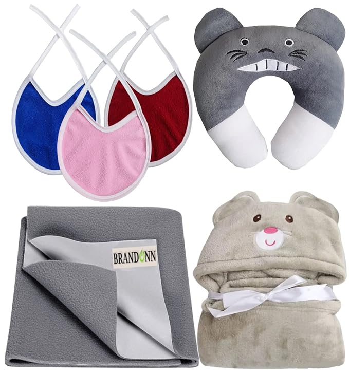First Kick New Born Baby Gift Set Combo Pack for Baby Boys and Baby Girls Pack of 6 Pcs Grey Mouse