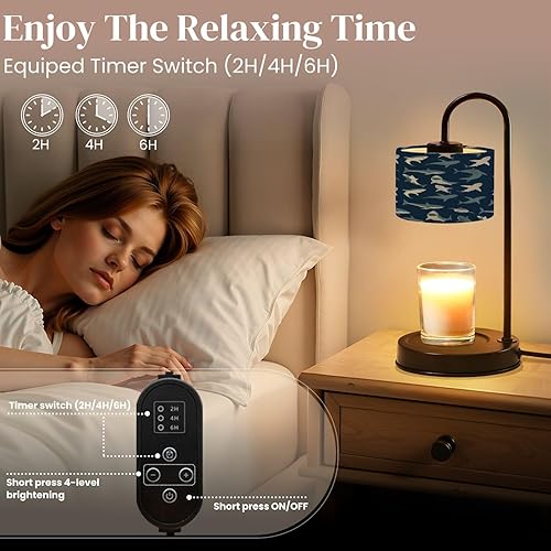 Miniatura 49 de Lámpara calentadora de velas con temporizador y atenuador, retro de los años 70, líneas onduladas abstractas psicodélicas, rosa, naranja, beige,