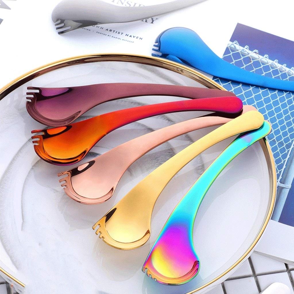 cuillère Couverts en acier inoxydable multifonction de fourchette et une cuillère colorée combo, spaghetti salade Dessert steak ensembles Heavy Duty Flatware (8 piece set), 7.1in * 1.7in cuillère à so