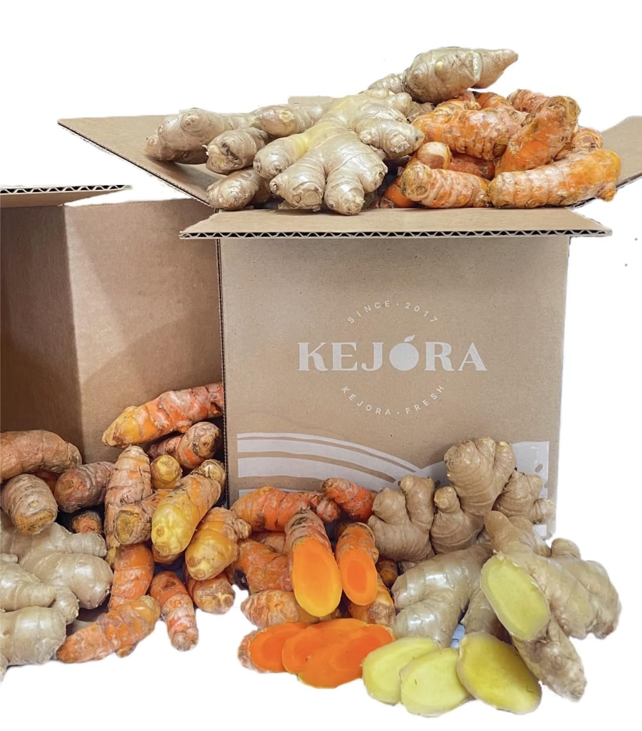 2 Lbs Kejora Ginger Root and Turmeric Root Combo - Fresh Hand Picked (2, Pounds)