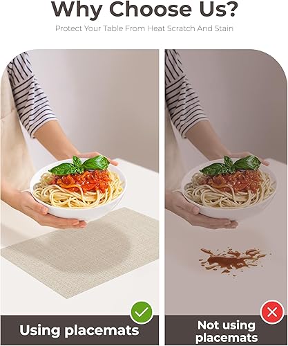 Miniatura 99 de Leetaltree - Manteles individuales, resistentes al calor, antideslizantes, para mesa de comedor, lavables, duraderos, tejido de PVC