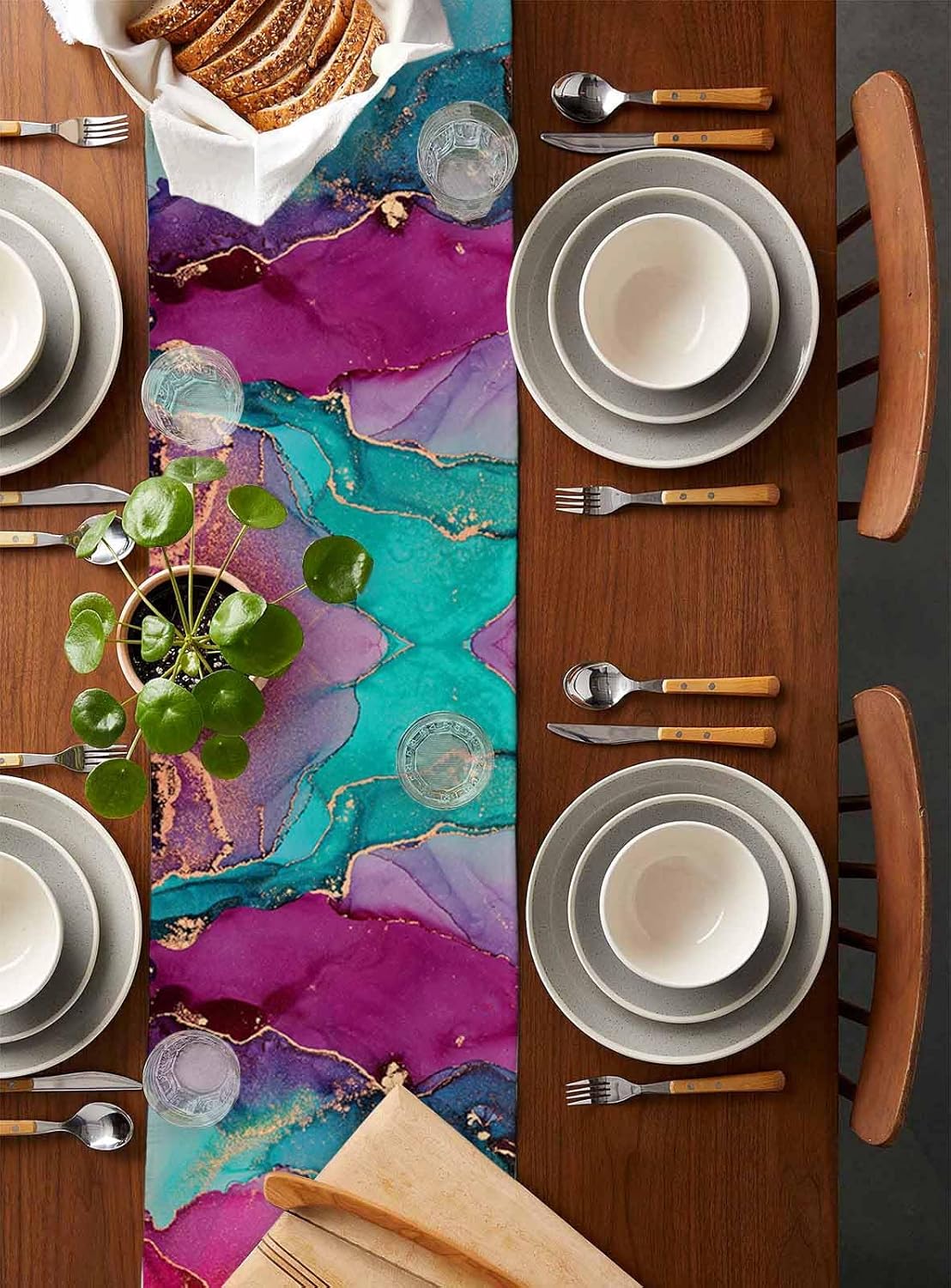 Coffee Table Runner Dresser Scarves, Dazzling Marble Gold Trim Texture Dining Table Runners, Washable Non-Slip Rectangle Table Setting Decor for Farmhouse Kitchen Party Holiday, 13x90 inch Long