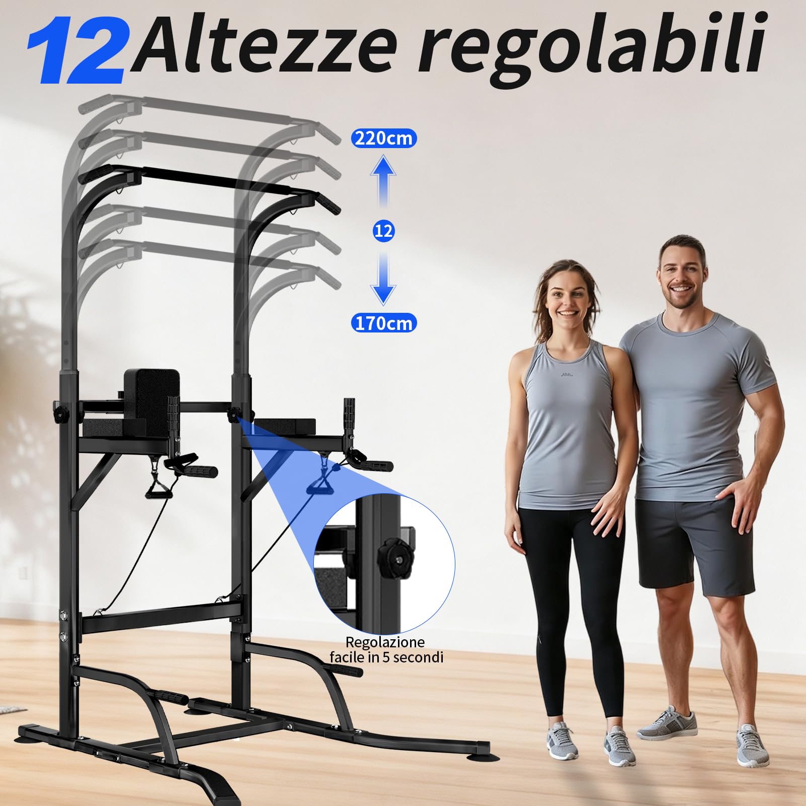 Stazione per Trazioni e Dip Regolabile fino a 220 cm