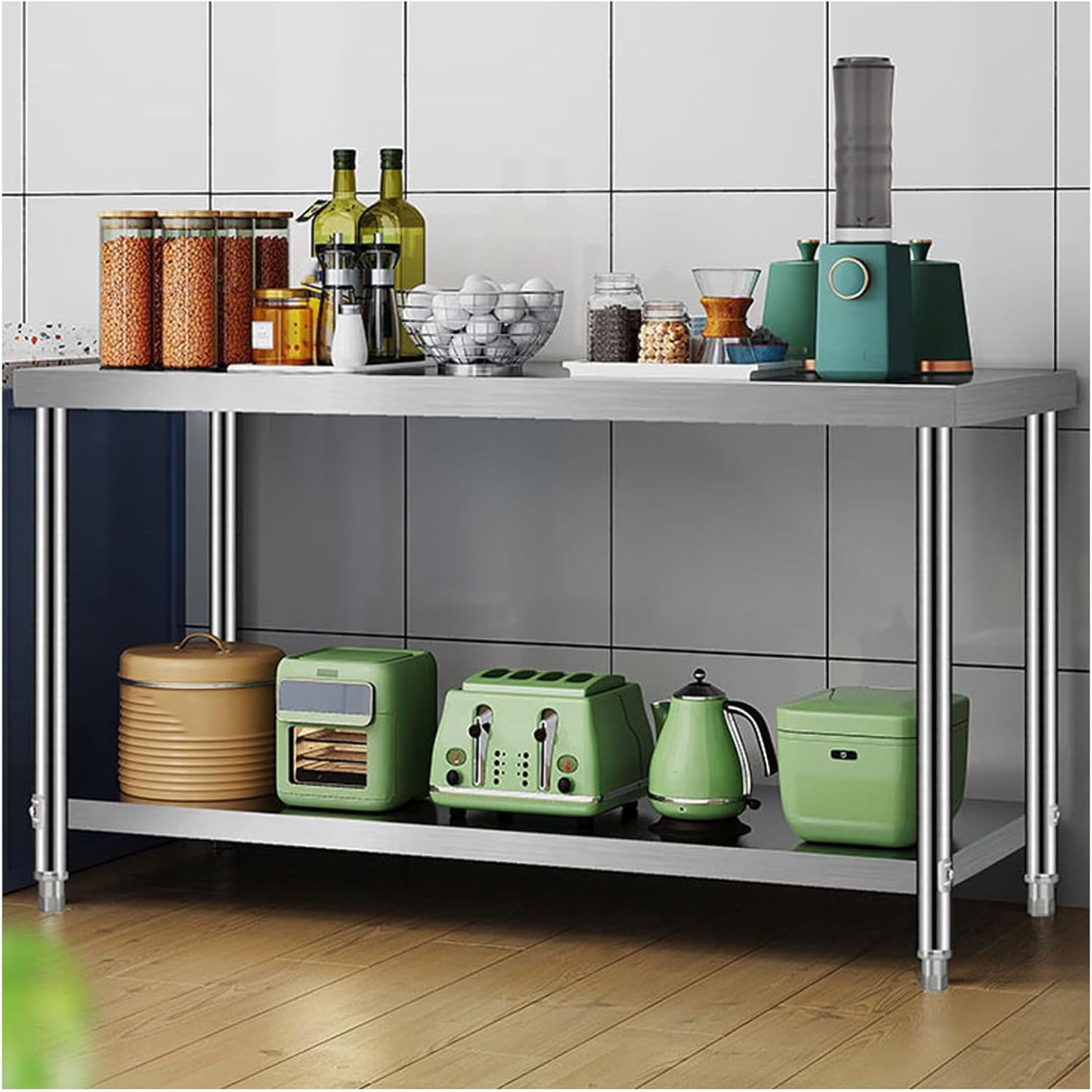 Thickened Stainless Steel Workbench Upper Commercial Preparation Table Sturdy and Stable Metal Table Practical Open Storage Rack Multifunctional Workbench Widely Use