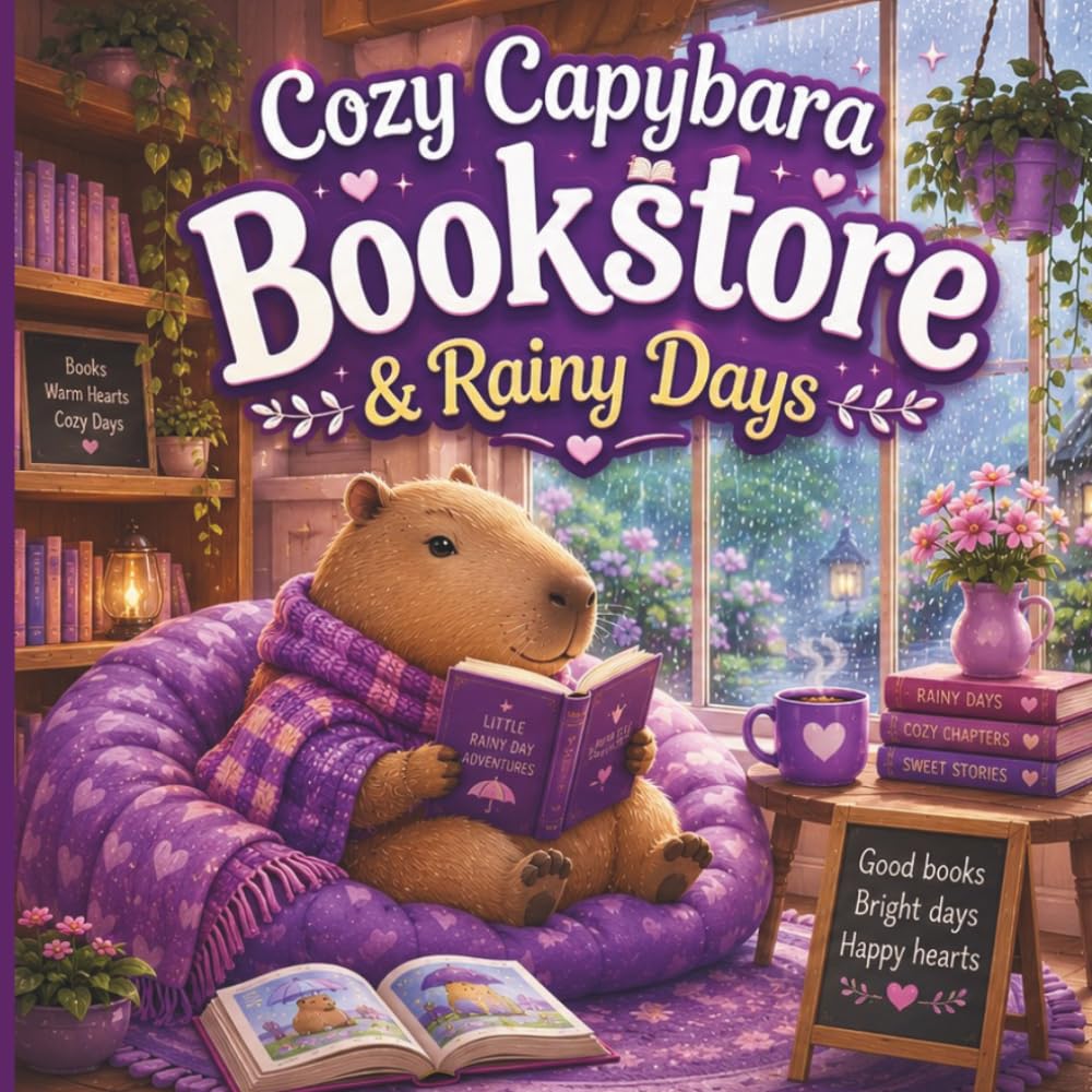 Cozy Capybara Bookstore and Rainy Days: Cute Bold & Easy Coloring Book for Kids, Teens, and Adults Featuring Cozy Bookstores, Rainy Day Scenes, ... Capybaras (“Cozy Capybara Adventures”)