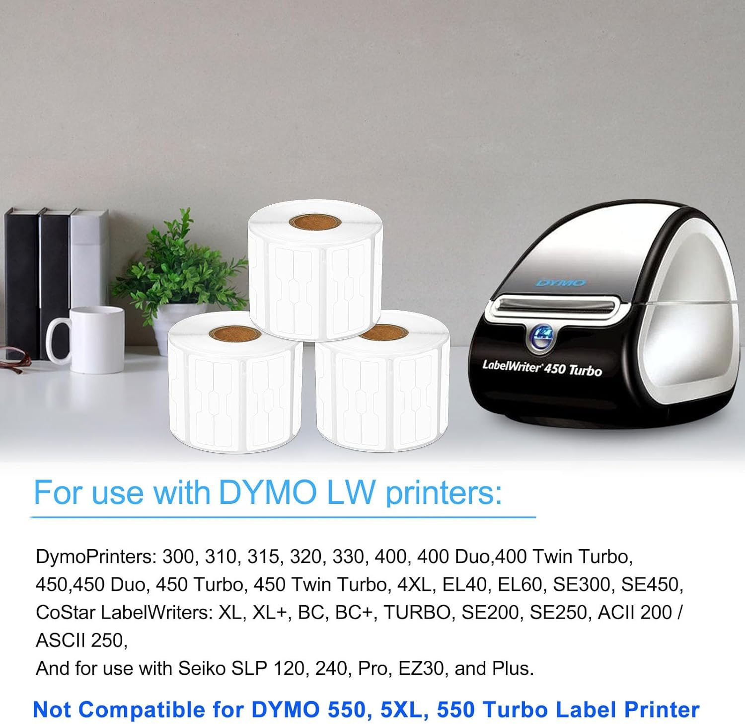 USUPERINK [4 Roll, 1500 Labels/Roll] Compatible for Dymo 30299 3/8" x 3/4" White Self-Adhesive Barbell Style Jewelry/Price Tag Labels for LabelWriter 300 310 450 Duo 4XL Printer [NOT FIT 550 & 5XL]