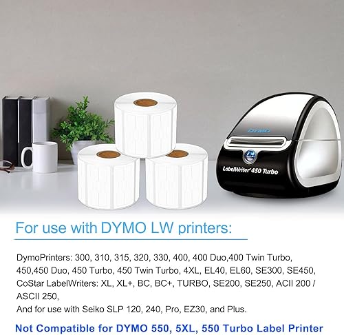 Miniatura 5 de 4 rollos, 1500 etiquetasrollo Etiquetas autoadhesivas blancas de precio para joyería, 2 unidades, estilo barra, compatible con Dymo 30299 de 38