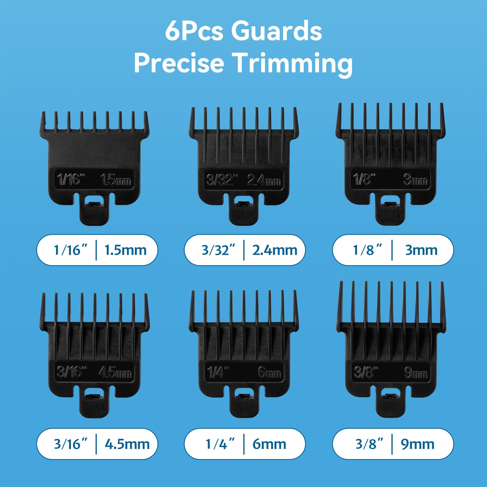6Pcs Hair Clipper Guards Compatible with Andis T Outliner G, GO, GTO, ORL, LS2, LS3, PLS, PMT-1, RT-1, SLII, Trimmer Guards Replacement - 1/16