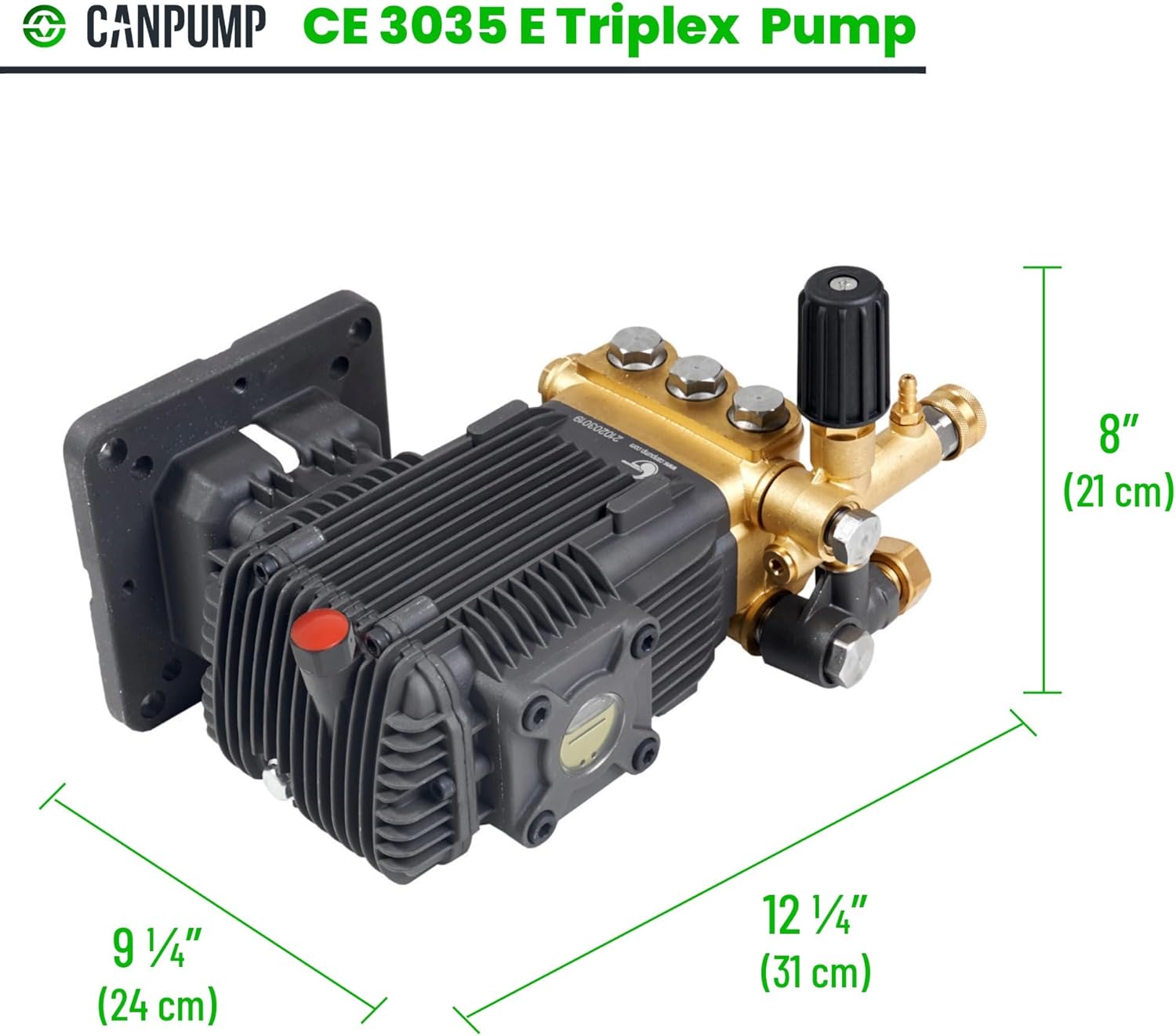 Canpump CE 3035 E: 3000 psi @ 3.5 US gpm Electric Pressure Washer Replacement Pump with External Unloader, 1-1/8 inch Horizontal Shaft, 1750 RPM
