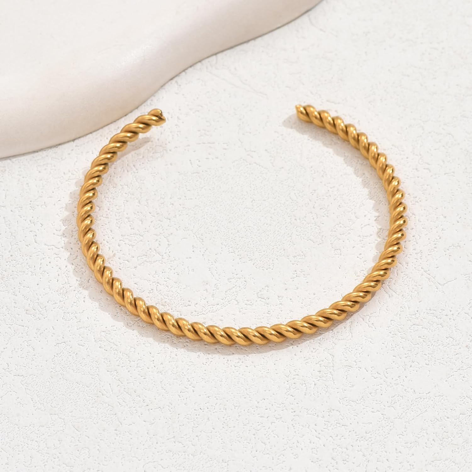 Gold Bracelets for Women Dainty 18K Gold Plated Twisted Chunky Cuff Bracelets Adjustable Stainless Steel Bangle Lightweight Jewelry Gifts - Image 5