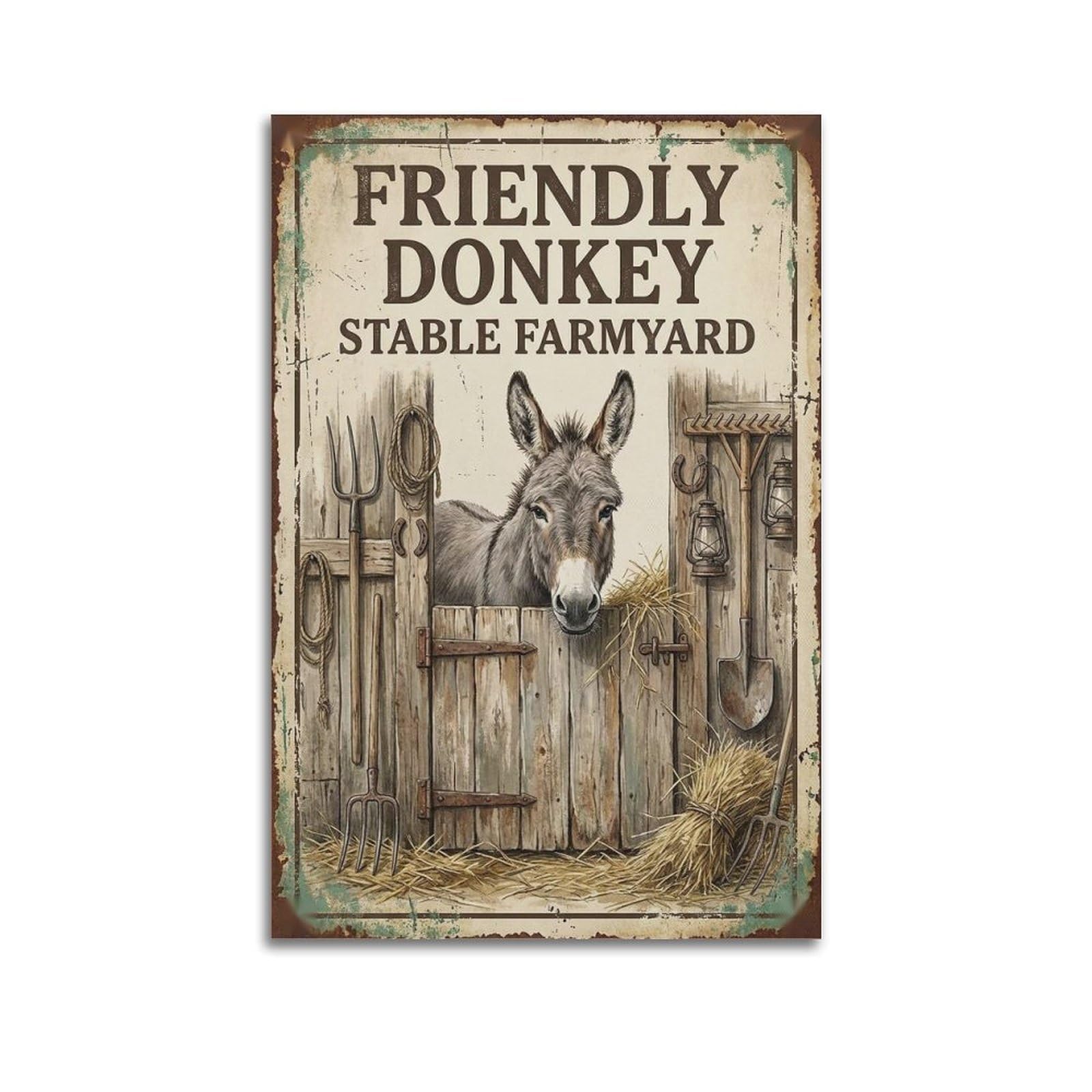 OKAHYS Donkey Farm Vintage Rustic Poster Stable Companion Modern Decorative Canvas Prints - Ideal Wall Art for Family, Man Cave, Game Room, Boys & Girls Bedroom 24x36inch