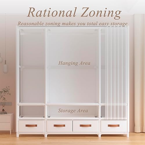 Miniatura 5 de Armario portátil, armarios portátiles para colgar ropa, armario de estilo japonés con 2 cajones, 1 varillas para colgar y 2 estantes de