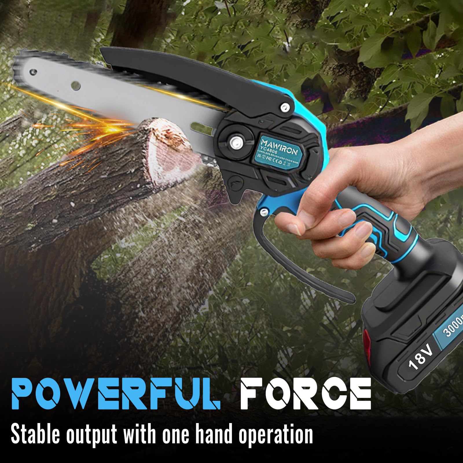 Mini Motosierra Eléctrica Inalámbrica de 6 Pulgadas con 2 Baterías de 3.0Ah y Cable de Carga, Motor Potente para Jardinería, Poda y Cortes Eficientes de Madera, con Bloqueo de Seguridad - 4