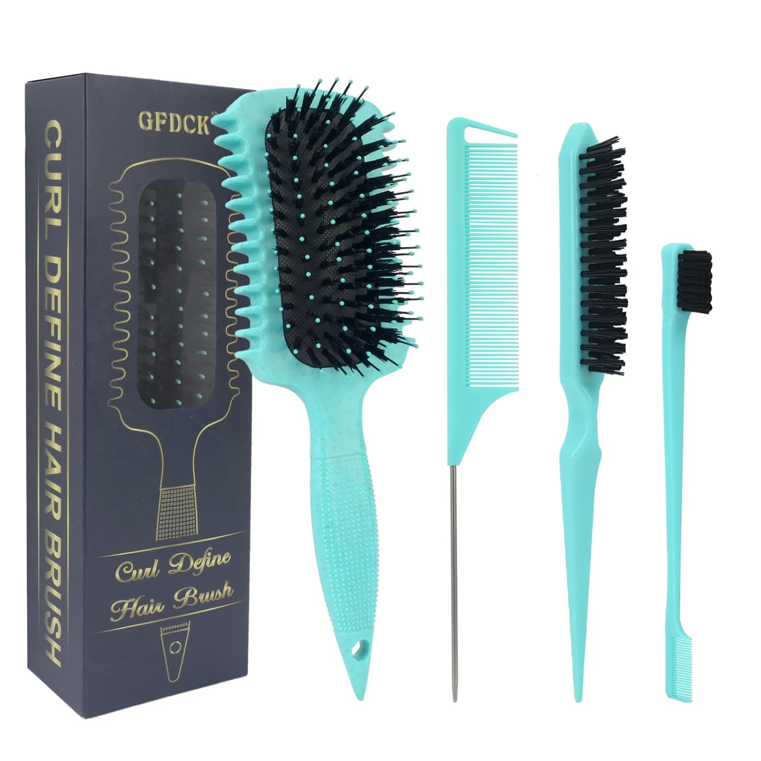 GFDCK Curl Defining Brush for Curly Hair - Detangles, Shapes & Styles Waves/Coils on Wet/Dry Hair, Frizz-Reducing Boar Bristles