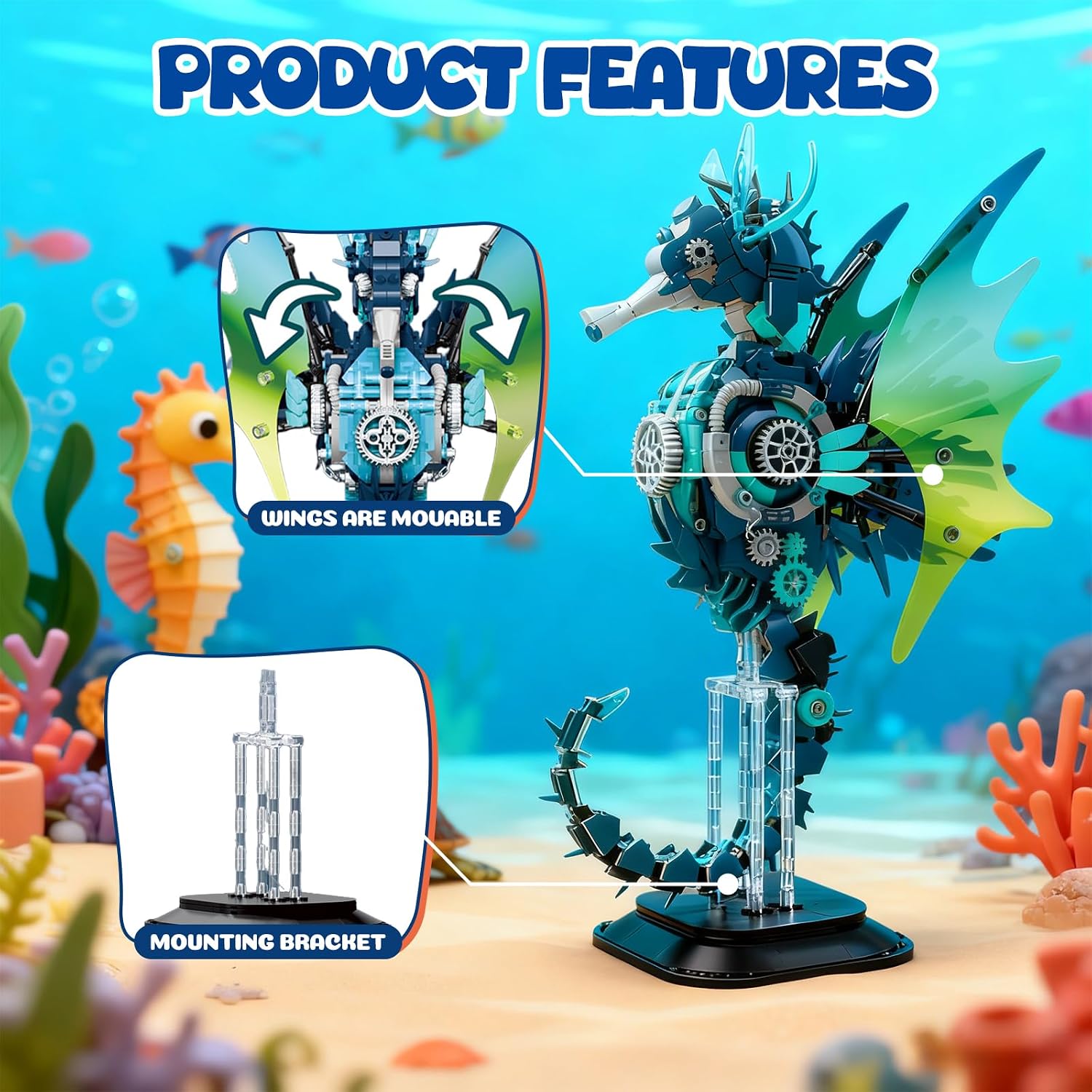 Steampunk Mechanical Seahorse Building Block Set 1003 Pcs Ocean Animal Building Set for Adults & Teens Fantasy Marine Life Model Kit Home Office Desk Decor Display Gift image 4