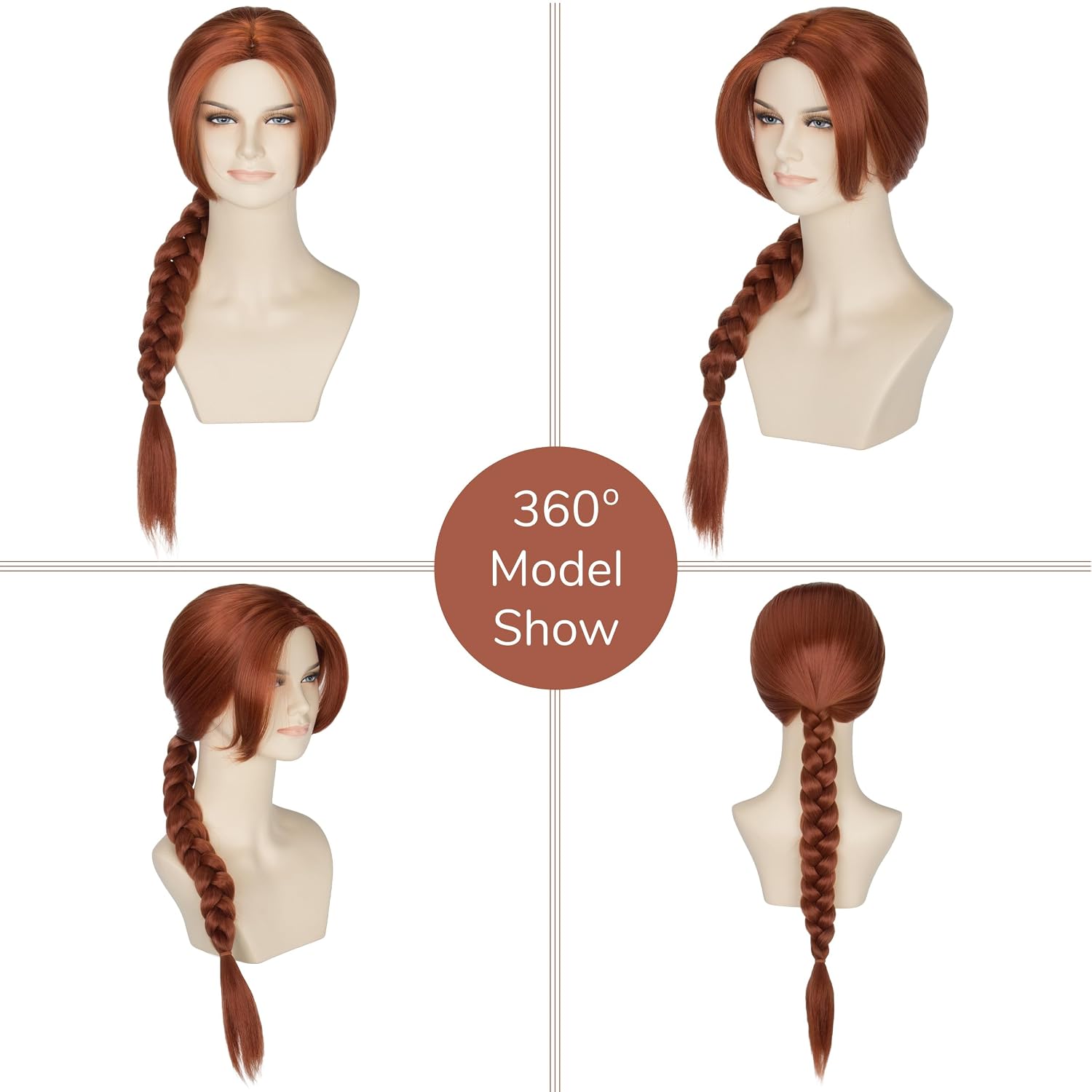 Miss U Hair Women Princess Long Reddish Brown Braided Wig Cosplay Party Wig