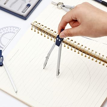 Outus 13 Pieces Math Compass and Protractor Set Geometric Tool Kit Metal Geometry Drawing Tools Precision Set Circle Ruler Architect Engineer Students Blue