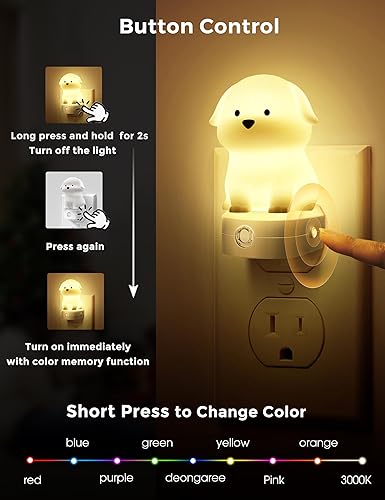 Miniatura 3 de L LOHAS LED Luz nocturna enchufable para niños, luz nocturna 3D para cachorros con sensor de atardecer a amanecer, RGB + luz nocturna blanca suave