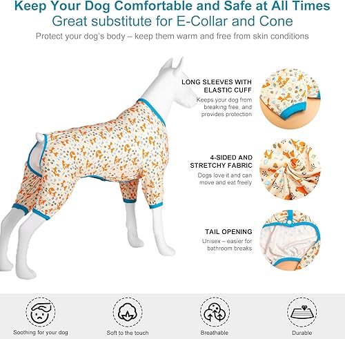 Miniatura 5 de LovinPet Pitbull - Pijamas para perros grandes, tela de franela elástica ligera, estampado de zorro tostado, overol para perros grandes, camisa de
