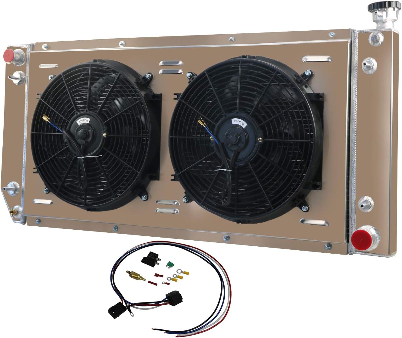 ALLOYWORKS 4 Row Aluminum Radiator+Shroud Fan+Relay For 1989-1999 Chevy C/K Series 1500 2500 3500 / GMC
