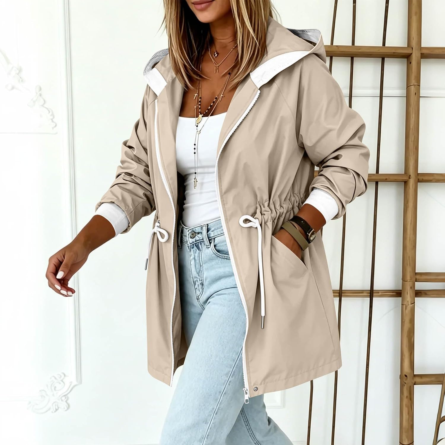 Women's Lightweight Rain Jacket Waterproof Hooded Windbreaker Coat | Sweatshirts Plus Size Jacket Sweaters For Women Puffer Womens Wool Coat Lightweight Zip Hoodie Women'S Fleece Jackets