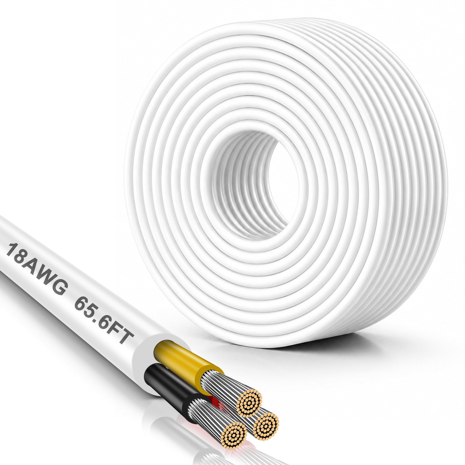 Weiß 18AWG Kabel 20M, 3x0,75mm² 3-adriges Kupferkabel verzinnt Flexible Niederspannungsleitung für 5V/12V/24V, LED, KFZ, Lautsprecher und DIY-Projekte