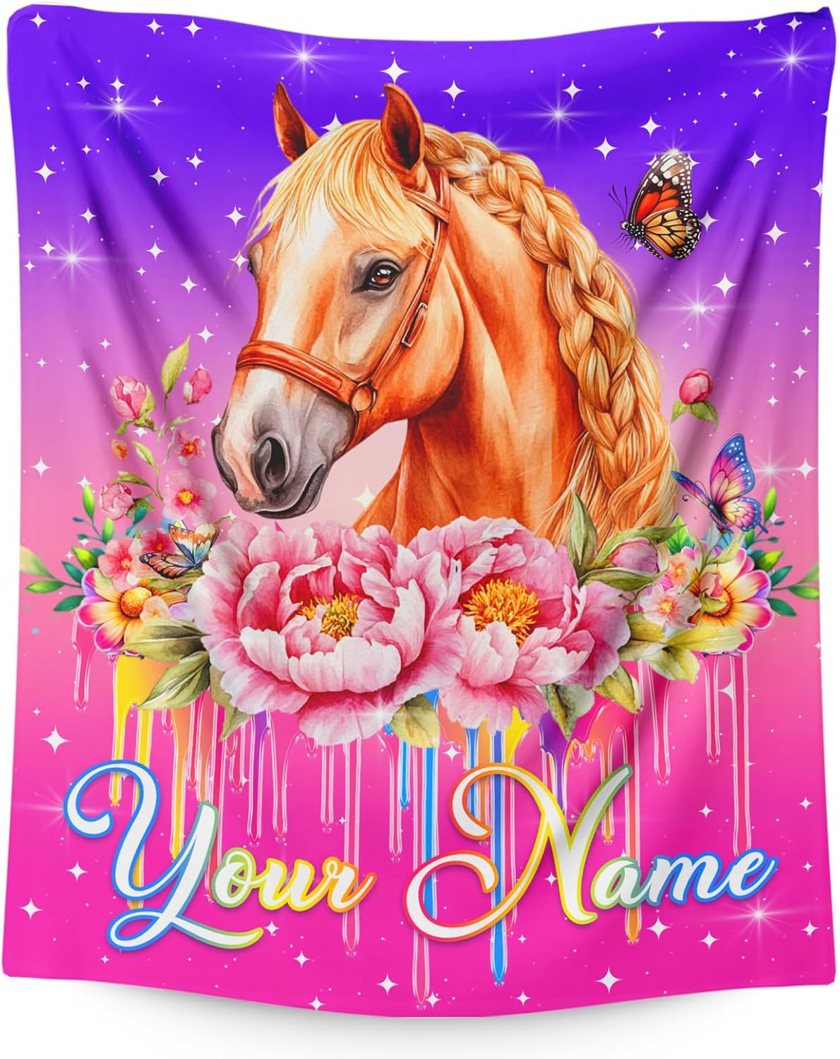 Girls Blankets Gifts Personalized Horse Throw Blanket for Kids Teens Girl 10-12 Horse Lovers, Custom 50x60 Inches Cute Blanket Gift Soft Comfy Flannel Throw for Chair Sofa Couch Bed Decor
