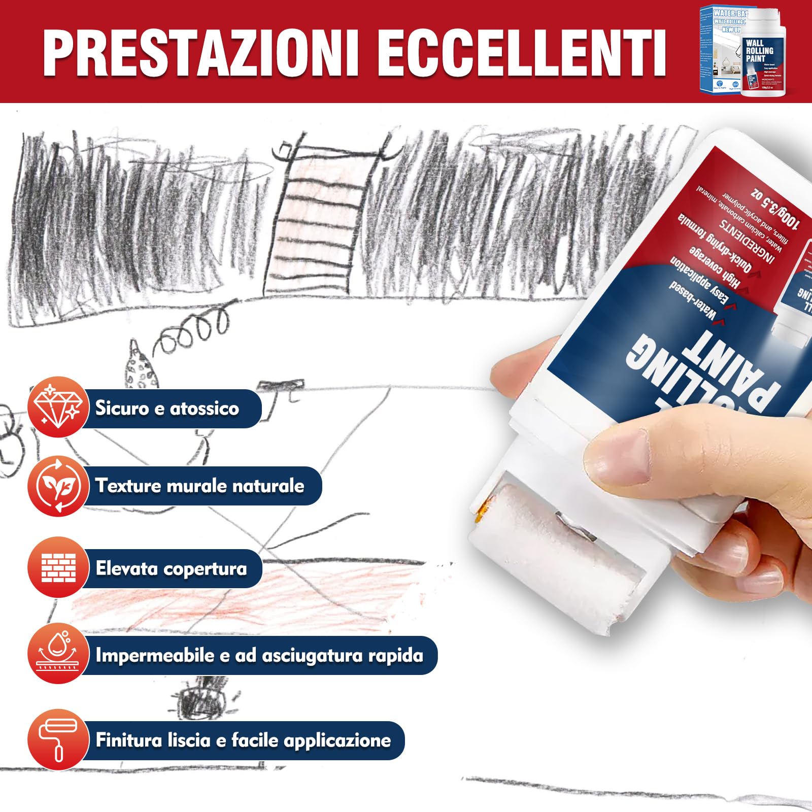 Rullo per Vernice Bianca, vernice bianca muro interno per la riparazione di pareti a base d'acqua ad asciugatura rapida, rullo per pittura bianca portatile per pareti, per macchie e graffi