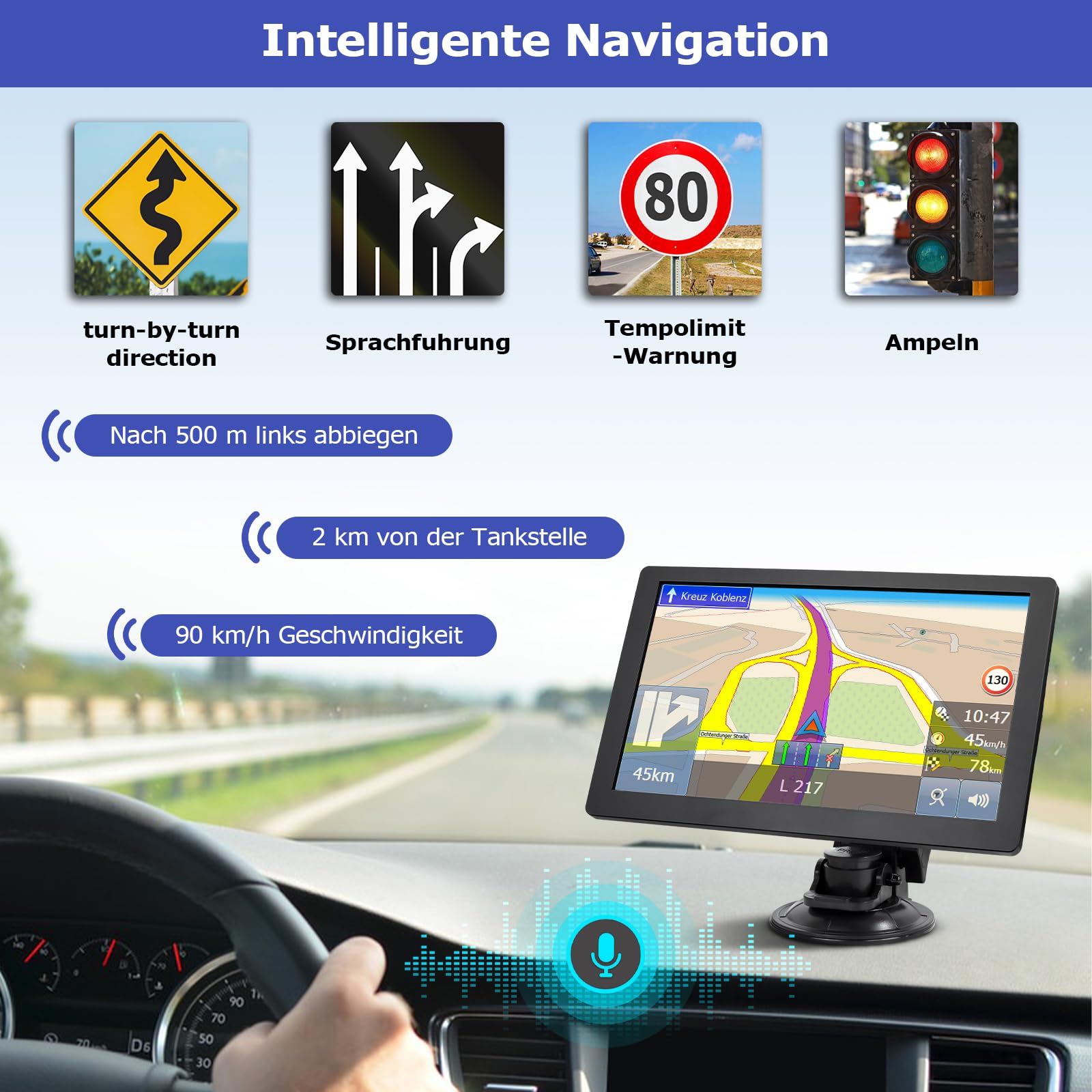 A9 GPS Navigationsgerät fùr Auto 2025,GPS Navigation Navi Auto LKW 9 Zoll Testsieger mit Europa UK 44 Karte Kostenloses Upgrade Sprachführung Blitzerwarnung POl Fahrspurassistent
