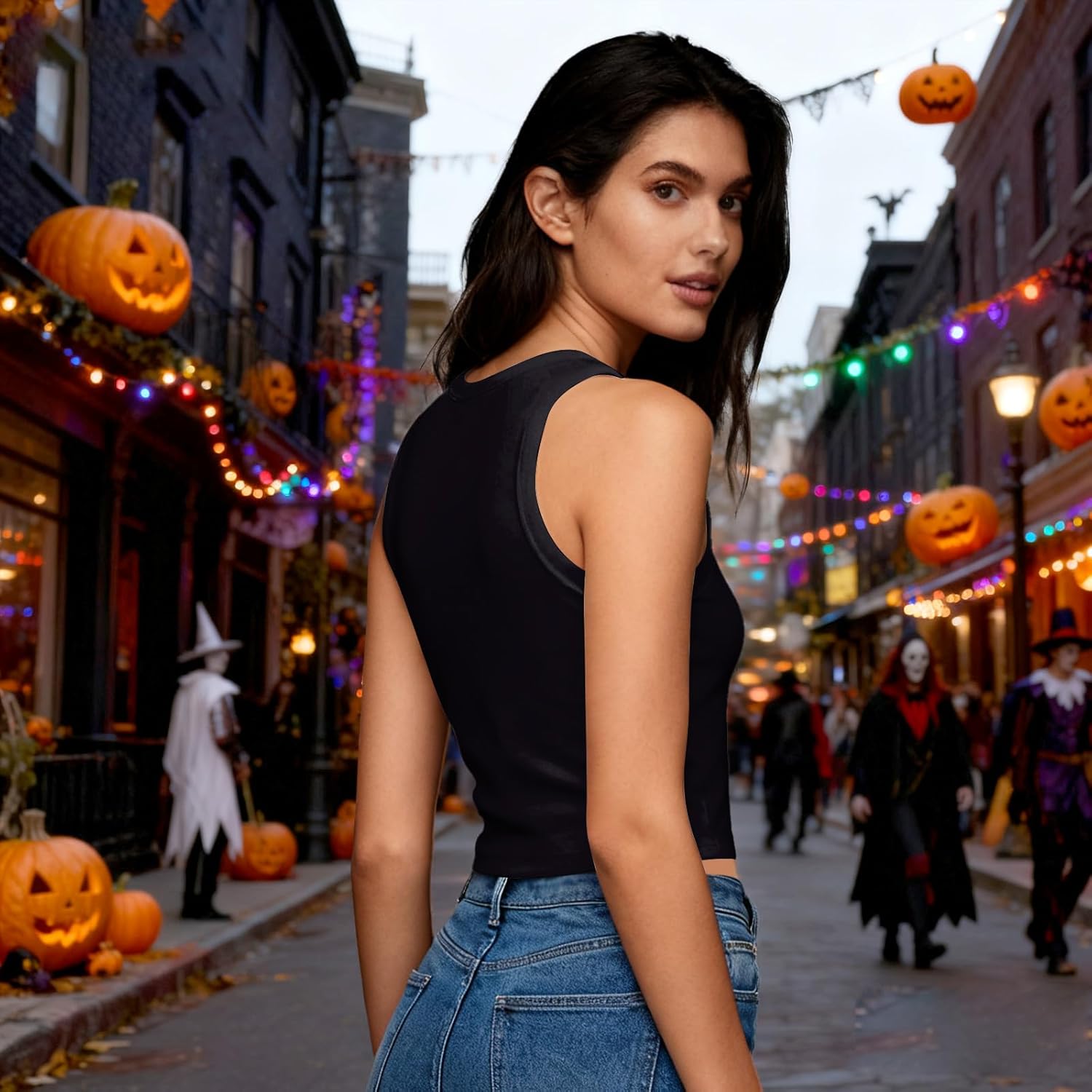 color cosplayer Mardi Gras Crop Tank Top for Women Carnival Sexy Sleeveless Tank Tops Mardi Gras Costume Vest Top - Image 3