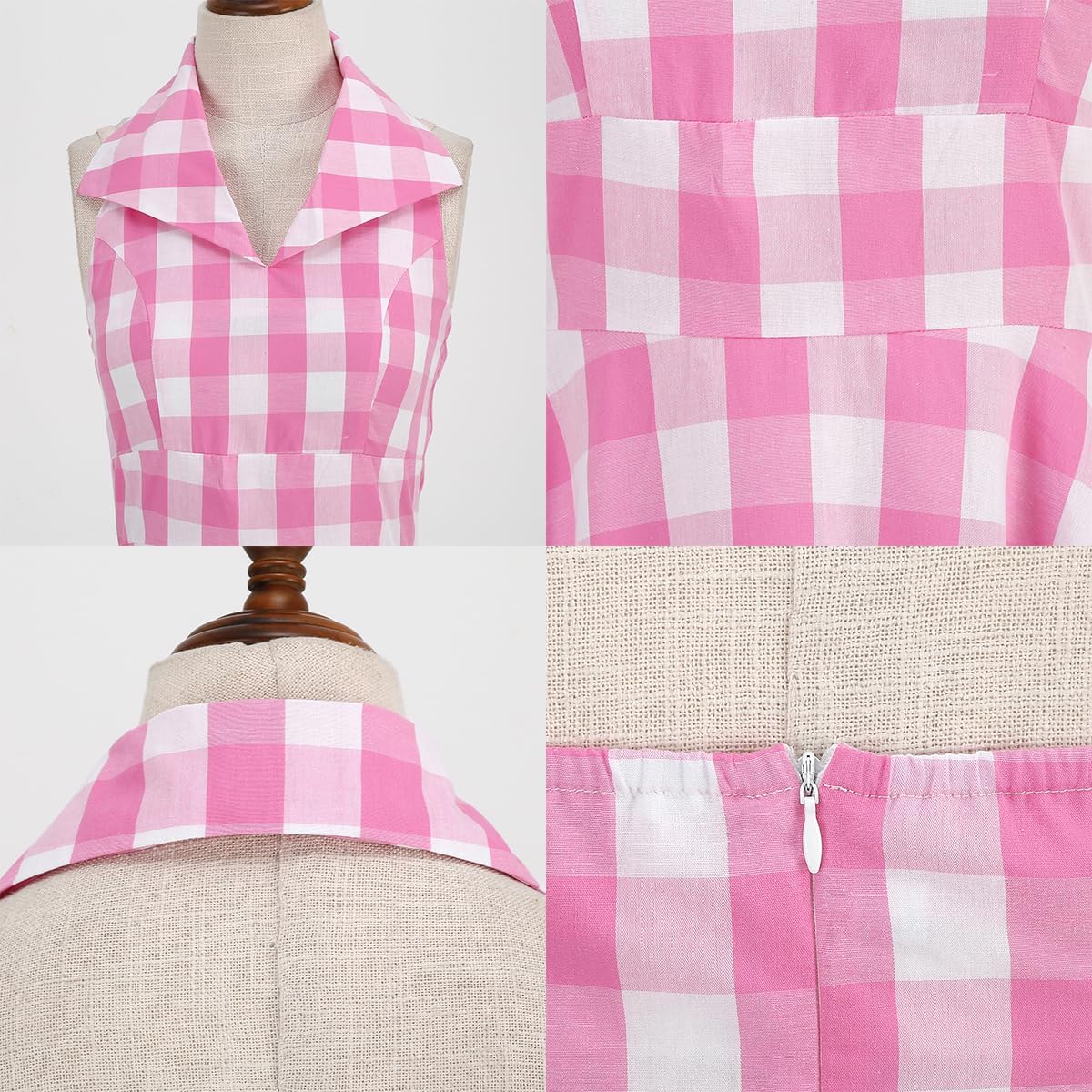 Women Vintage 1950s Retro Polka Dot Swing Dress Sleeveless Backless Halter Neck