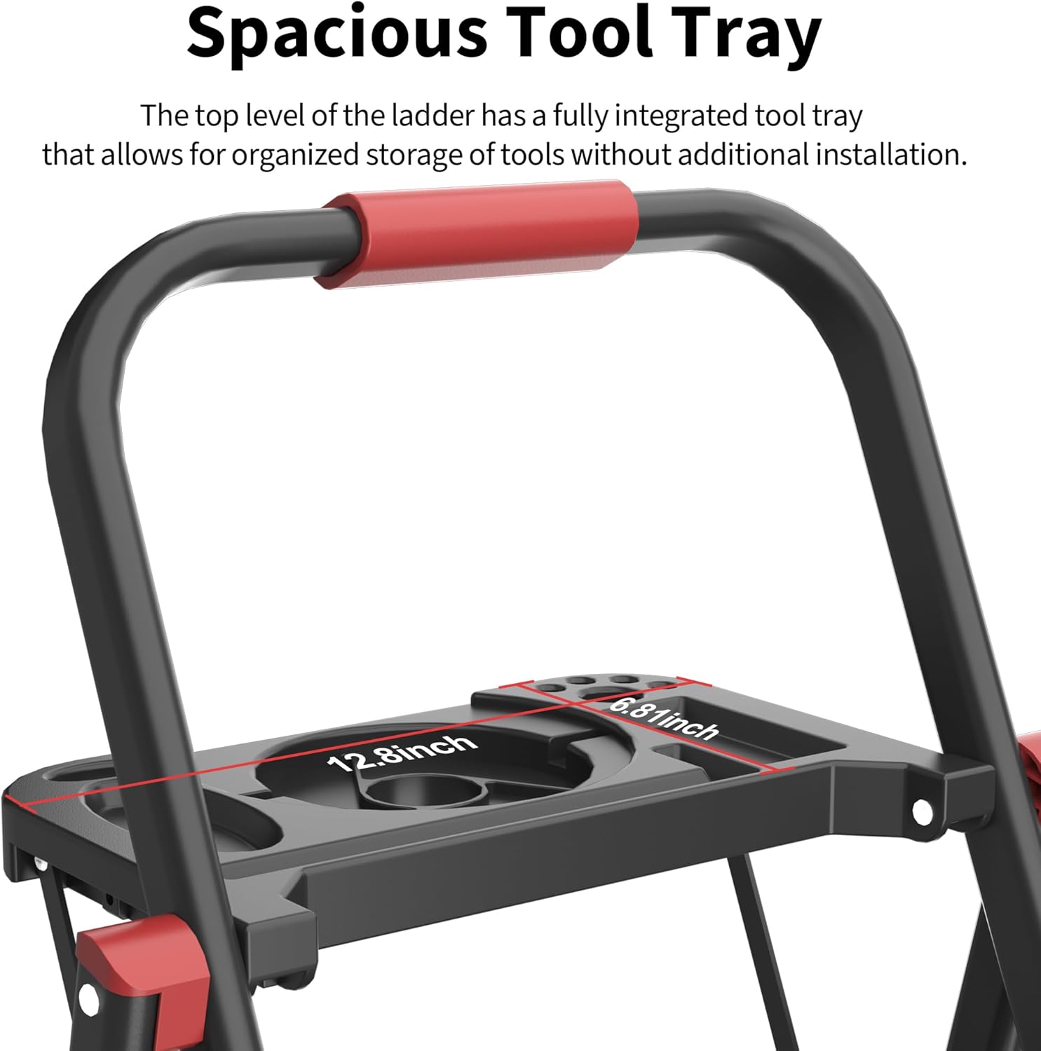 4 Step Foldable Step Ladder with Mutifunctional Tool Tray, Platform Ladders Stepstools, Step Stool 4 Step Folding with Non-Slip Pedals, 800lbs Bearing Capacity for Adults, Home, Kitchen, Black Red