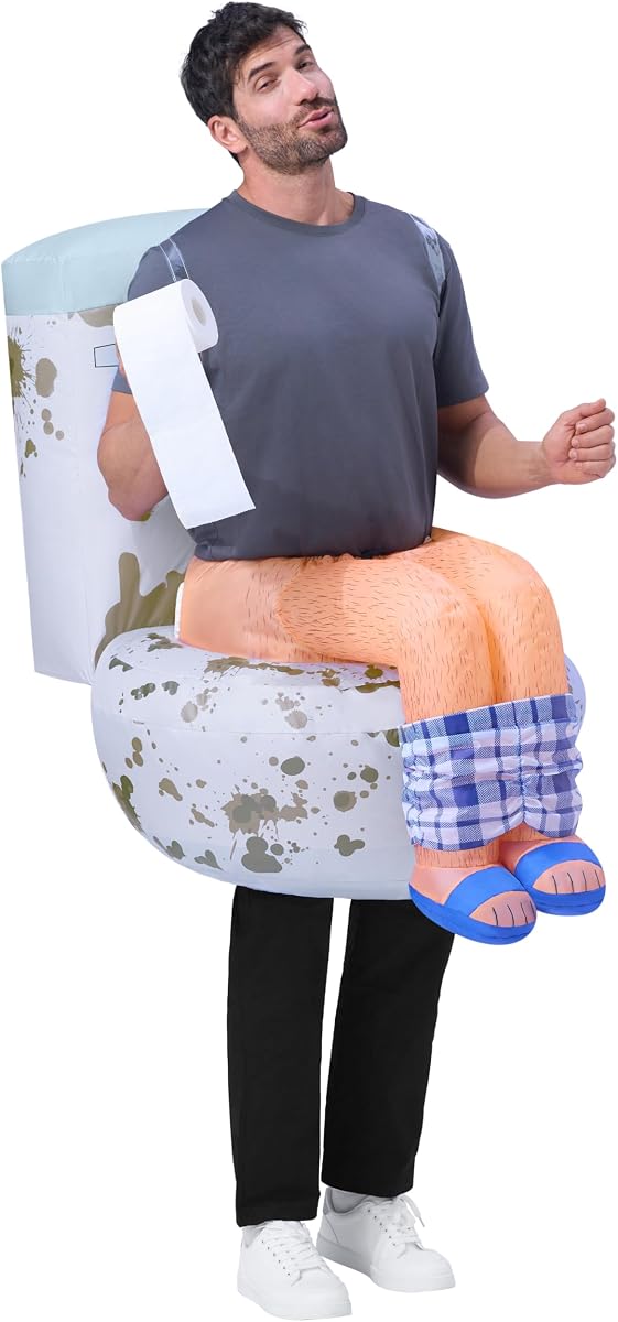 Adults Inflatable Costumes, Sitting on a Toilet Inflatable Costume, Funny Blow Up Costumes for Halloween Costume Cosplay Themed Parties