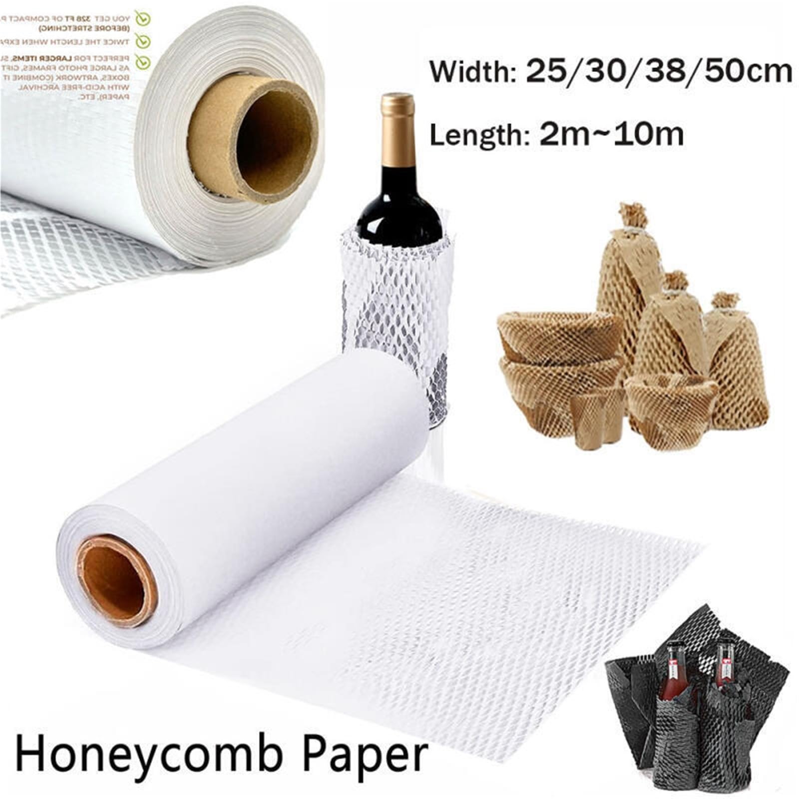 Rolka papieru opakowaniowego o strukturze plastra miodu-Odporne na wstrząsy opakowanie buforowe,degradowalna ochrona Kraft Flower do wysyłki,przeprowadzek,przedmiotów(Blackxw50cm X L10m)