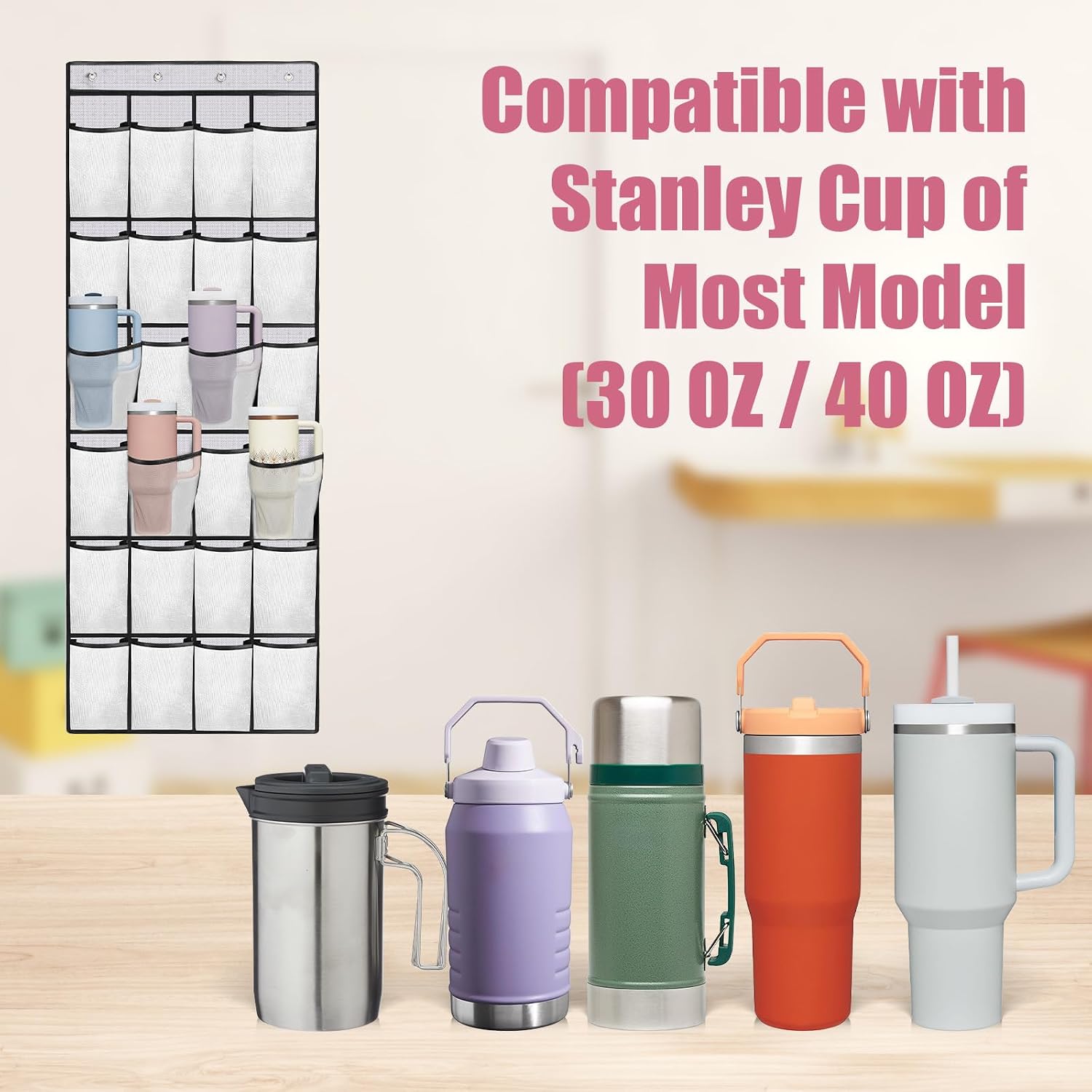 Mity rain 24 Pockets Cup Organizer for Stanley Cup Tumbler, Hanging Design image 3