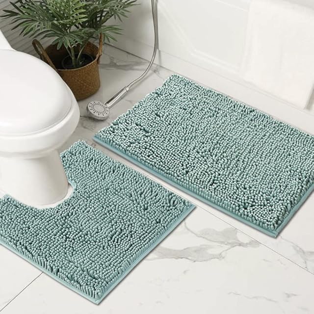 BellaHills Microfiber Bath Rugs Chenille Floor Mat Ultra Soft Washable Bathroom Dry Fast Water Absorbent Bedroom Area Rugs, Duck Egg Blue