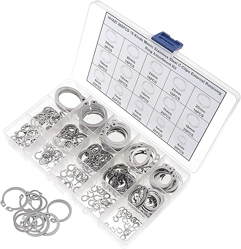 Miniatura 2 de Kit surtido de anillos de retención externos con clips en C de acero inoxidable 304, 265 piezas