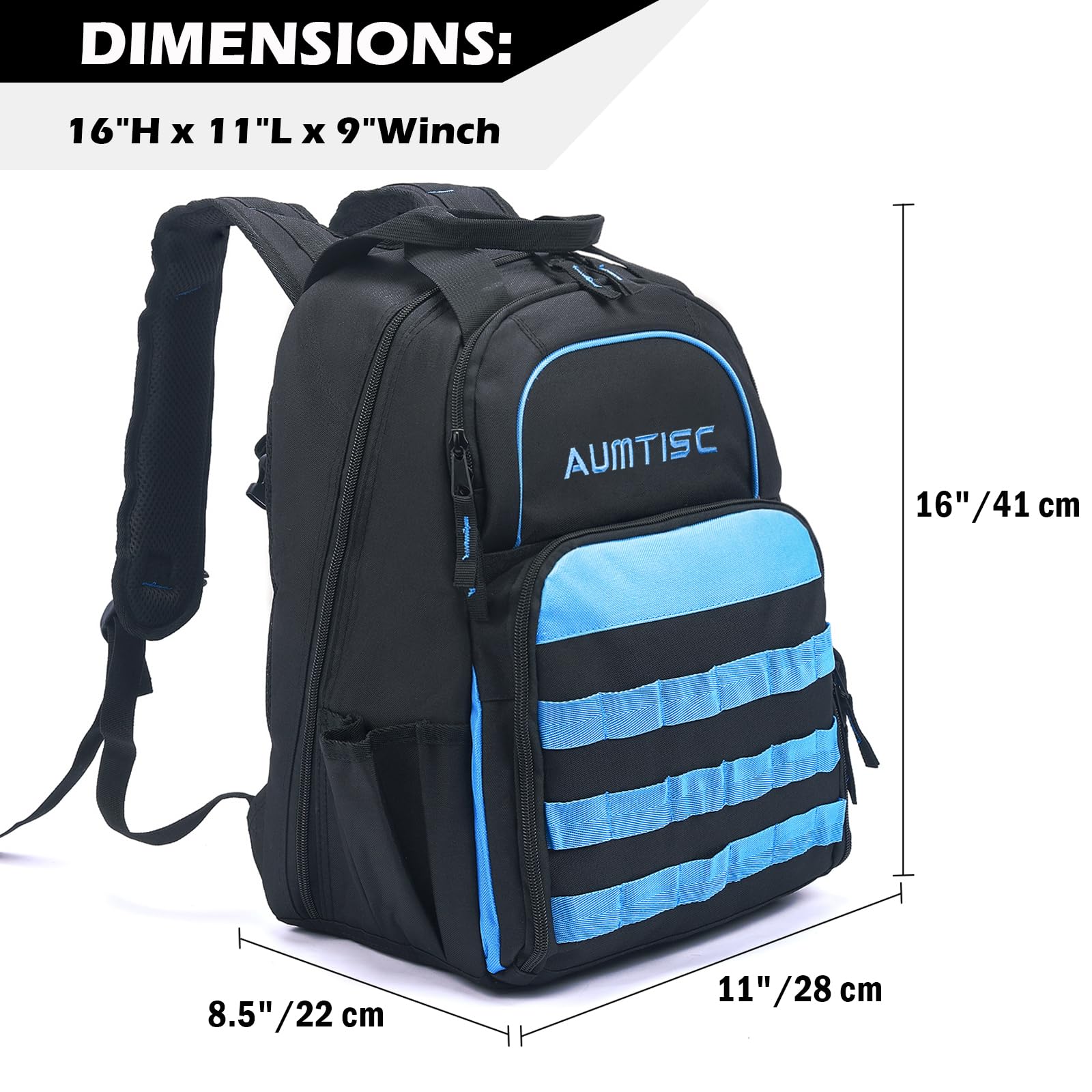 AUMTISC Sac à dos pour outils d'électricien, sac à outils durable et résistant, stockage d'outils de technicien avec organisateur de stockage multi-poches Bleu