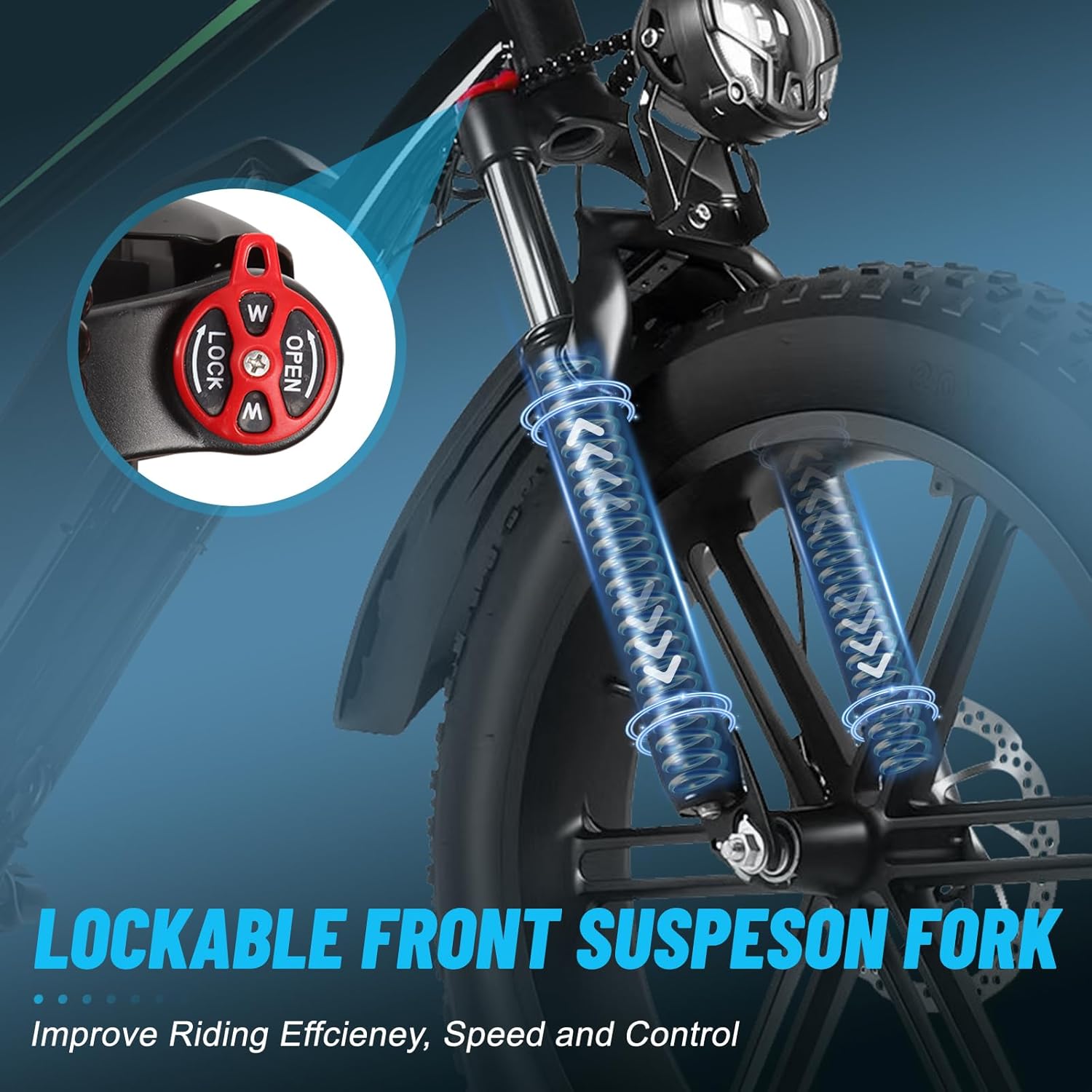 Lockable front suspension fork on OUXI R7 Electric Bike