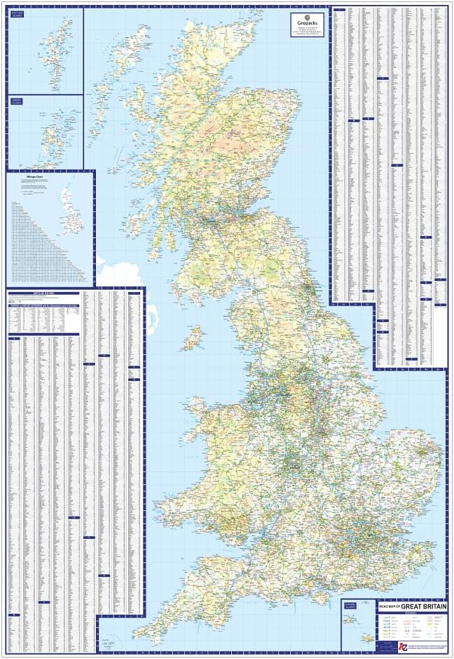 UK Roads Wall Map – Large Laminated Road Map Showing Motorways, A, B & Minor Roads, Postcode Areas and London Inset with M25. Waterproof, Wipe-Clean Surface UK Map for Home or Office 120 x 83 cm