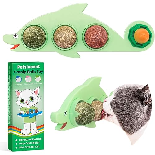 Petslucent Cat Catnip Wall Ball Toys 4in1 Cats Nip Toy Organic Silvervine Lick Roller Crack Treats Mint Licker Edible Spinner Rolling Magic Balls Rotatable Rollerball for Cat Indoor