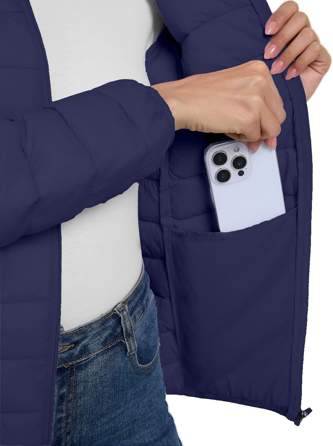SMENG Women's Lightweight Quilted Puffer Jackets Full-Zip Stand-collar with 4 Pockets Padded Fleece Jacket Coat