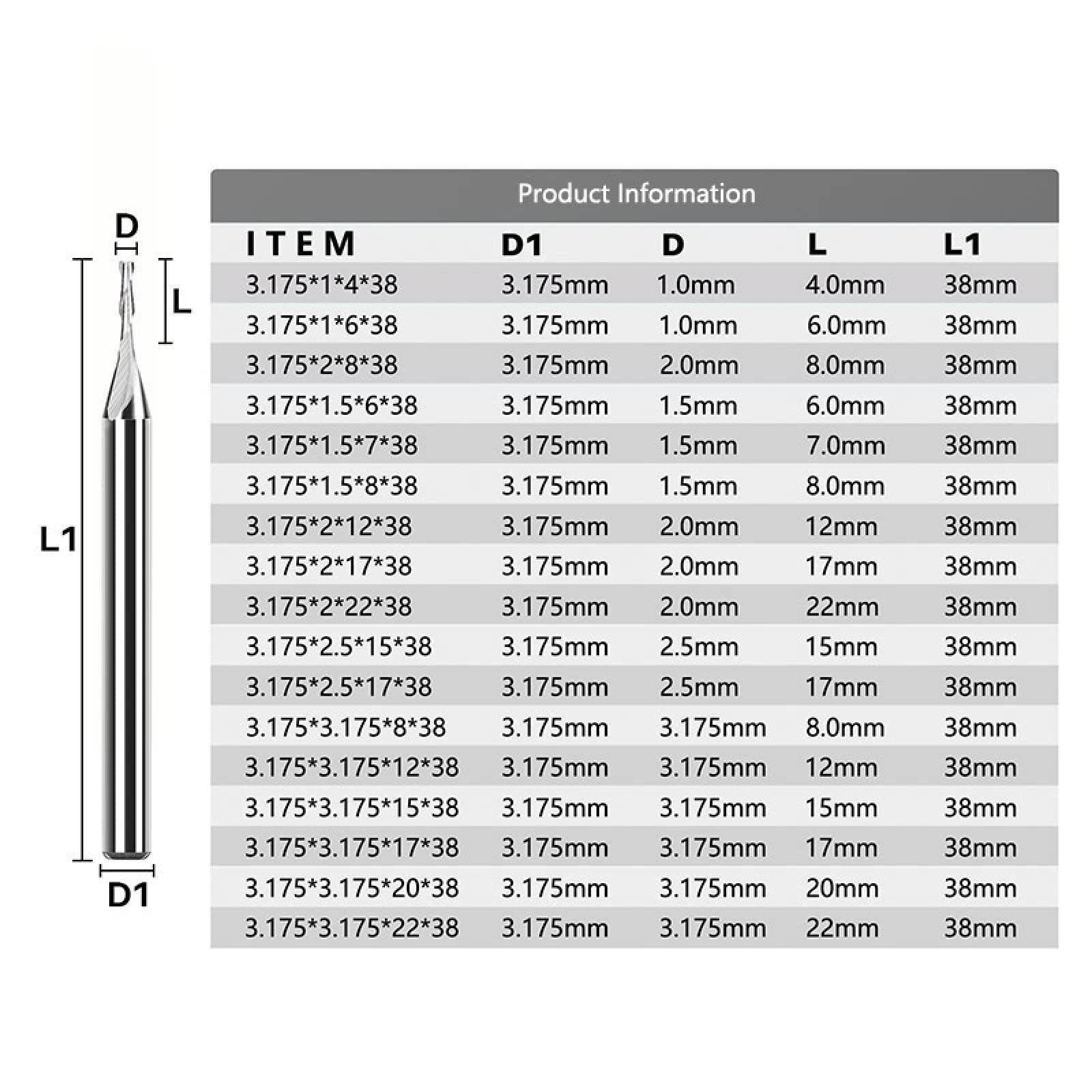 10 punte for fresa a spirale in carburo 2 frese piatte for flauto for incisione su legno acrilico(3.175x3.175x15)