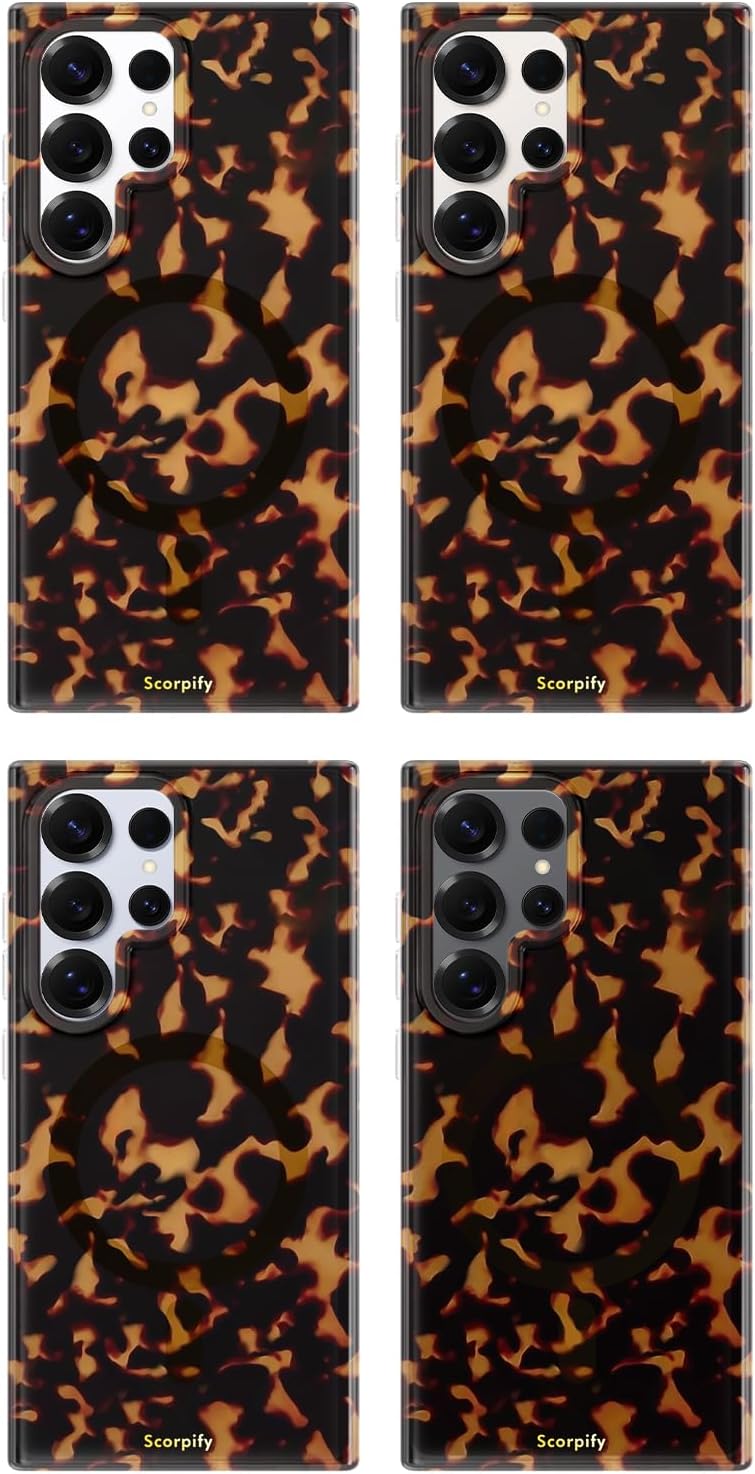 SCORPIFY Compatible with Samsung Galaxy S25 Ultra Case [Compatible with MagSafe] for Dark Brown Tortoise Shell Design, Cute Brown Magnetic Phone Cover for Women Girls