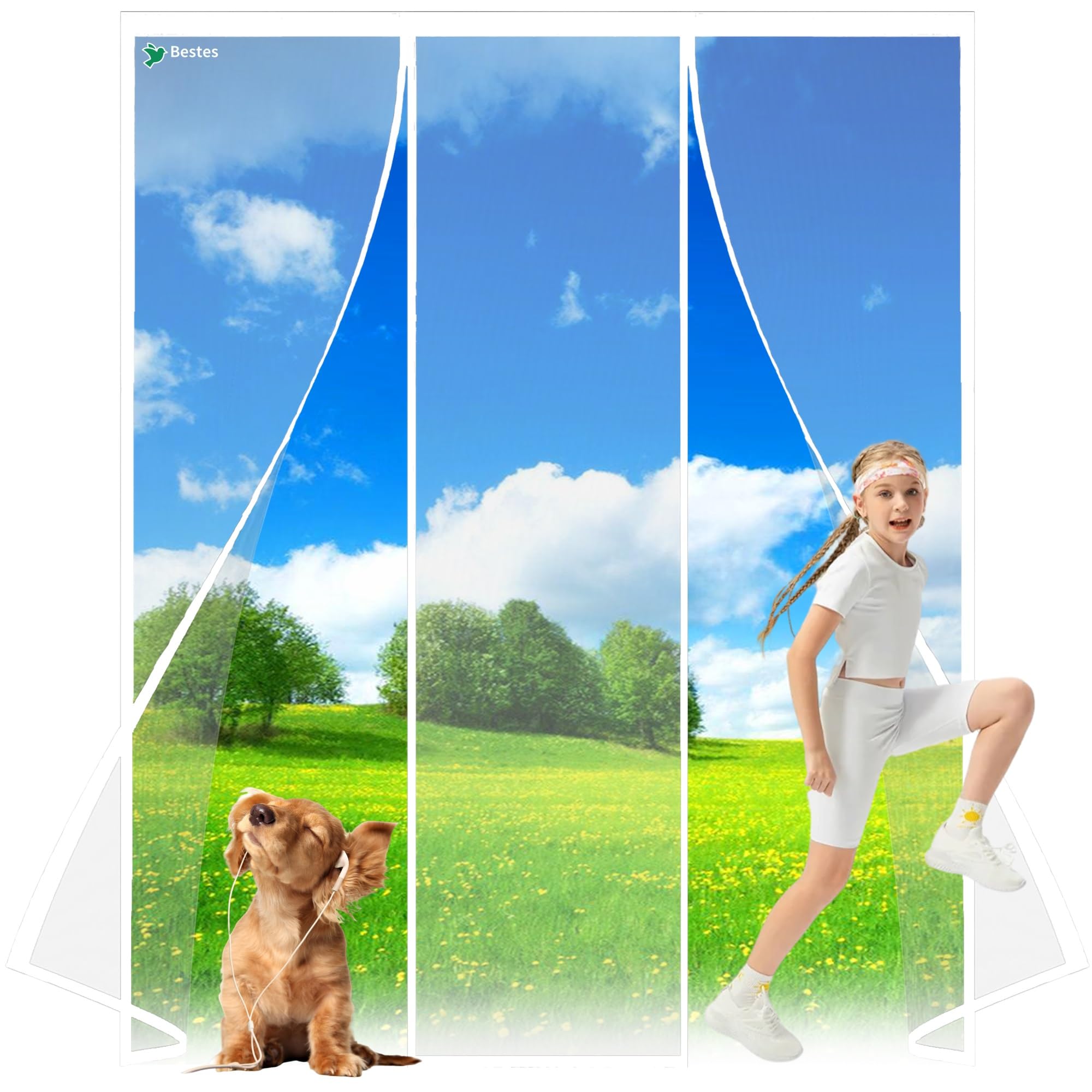 Bestes White Magnetic Fly Screen Door Nets, 175X220cm Insects Protection Double Door With Powerful Magnets And Full Frame, Nets Patio Curtain Insect Mesh For Keep Insects Out Install,Without Drilling