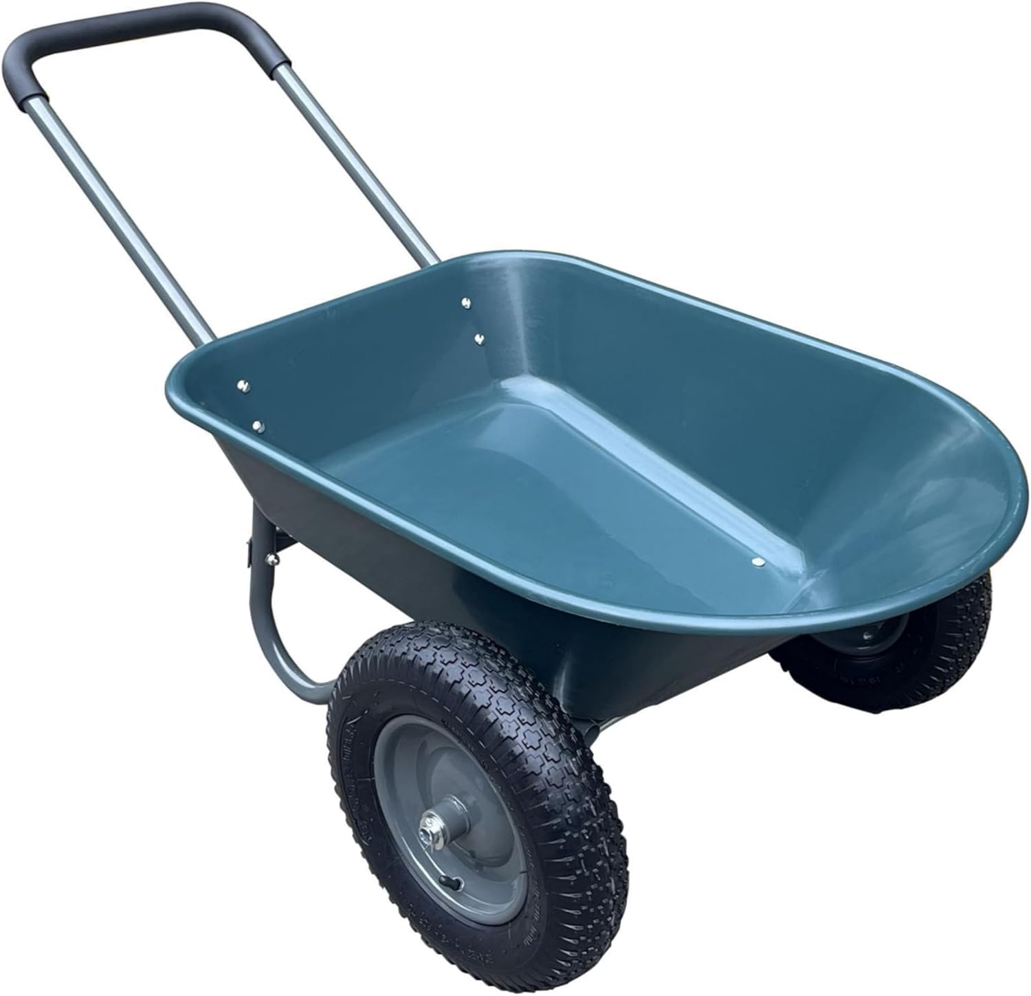 Dual-Wheel Wheelbarrow, Home Utility Yard Wheelbarrow Garden Cart Ith Two Pneumatic Tires, Backyard Plastic Wheelbarrow Cart with Built-in Stand for Outdoor Lawn Yard Farm, Green