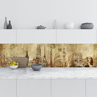 Mutfak Tezgah Arası Folyo Fayans Kaplama Folyosu Mimari Kolaj 60x100 CM