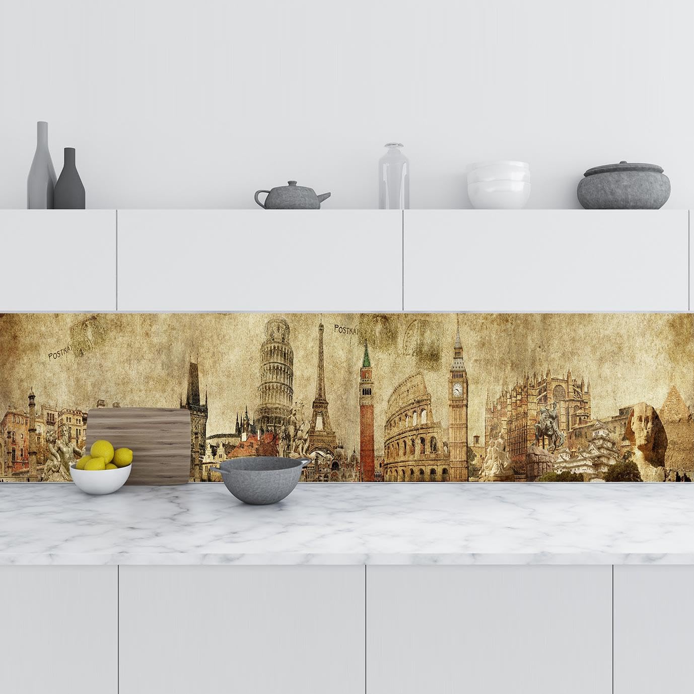 Mutfak Tezgah Arası Folyo Fayans Kaplama Folyosu Mimari Kolaj 60x500 CM
