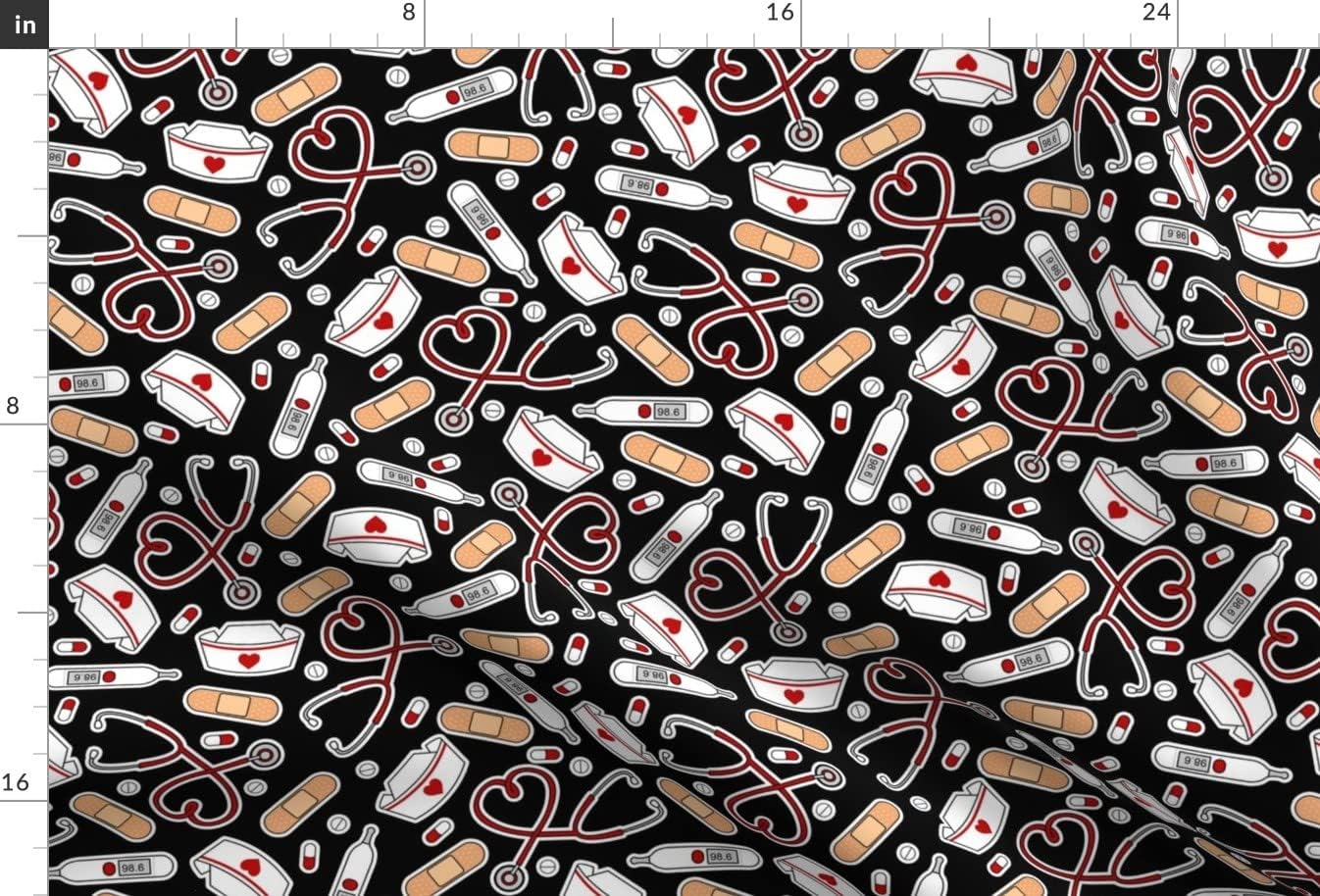 Spoonflower Fabric - Cute Nurse Love Black Red Cartoon Heart Printed on Minky Fabric by The Yard - Sewing Baby Blankets Quilt Backing Plush